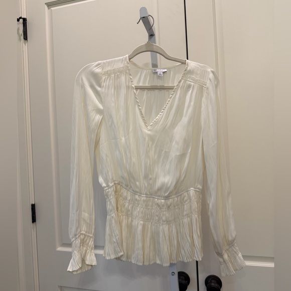 Current Air Tops - Current Air Anthropologie Ruffle neck Smocked Satin Victorian Top Size S
